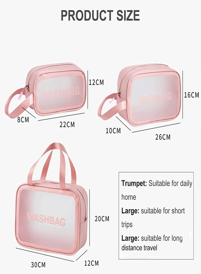 ECHSRT ECSHRT Travel Toiletry Bags for Women, Pack-4 Different Size Wash Bags with Handle, Large Capacity Translucent Waterproof Travel Cosmetic Bags Wash Bag Makeup Bag (Pink Wash Bag) - Image 3
